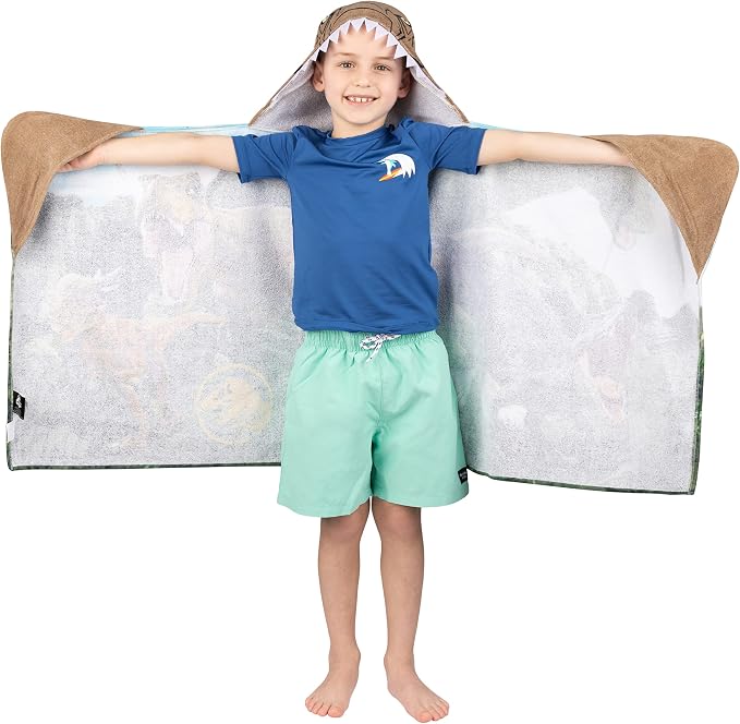 Jurassic World Dominion Soft Bath/Pool/Beach Cotton Terry Hooded Towel Wrap, 24 Inches x 50 Inches, By Franco Kids