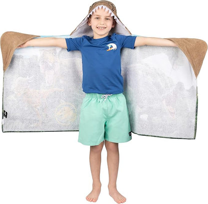 Jurassic World Dominion Soft Bath/Pool/Beach Cotton Terry Hooded Towel Wrap, 24 Inches x 50 Inches, By Franco Kids