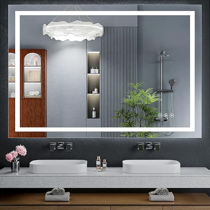 55"x40" LED Bathroom Mirror with Lights, Anti-Fog, Backlit+Frontlit | CRI 95, Stepless Dimmable, 3 Colors Lighting, Shatterproof Tempered Glass, HD Reflection, Memory, (Horizontal/Vertical)