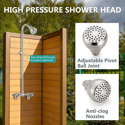 Aolemi Outdoor Shower Kit, 6-Inch Center, 2-Handle, Brushed Nickel | Solid Brass Mixer Valve, SUS304 Shower Pipe, Dual-Handle Hot And Cold Control, Reversible Inlets, and Rotating Head