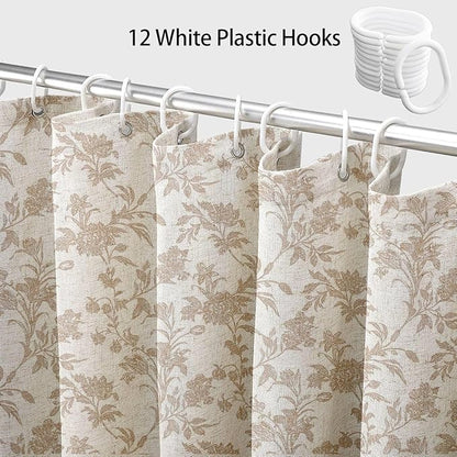 WOUVMA Extra Long Beige Shower Curtain Floral Cotton Linen Cottagecore Shower Curtain for Bathroom 96" L x 72" W