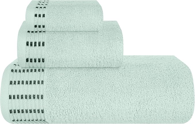 Ultra Soft 3 Pack Cotton Towel Set, Contains a Bath Towels 28x55 inch, a Hand Towels 16x24 inch & a Wash Cloths 12x12 inch, Ideal Everyday use, Compact & Lightweight - Sea Green