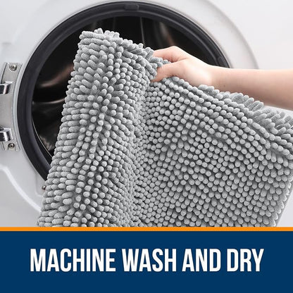 OLANLY Small Bathroom Rugs 30x18, Extra Soft Absorbent Chenille Bath Rugs | Light Grey, Quick-Drying Rubber Backing, Machine Washable Bath Mat for Bathroom Floor, Tub and Shower, Home Decor Accessories