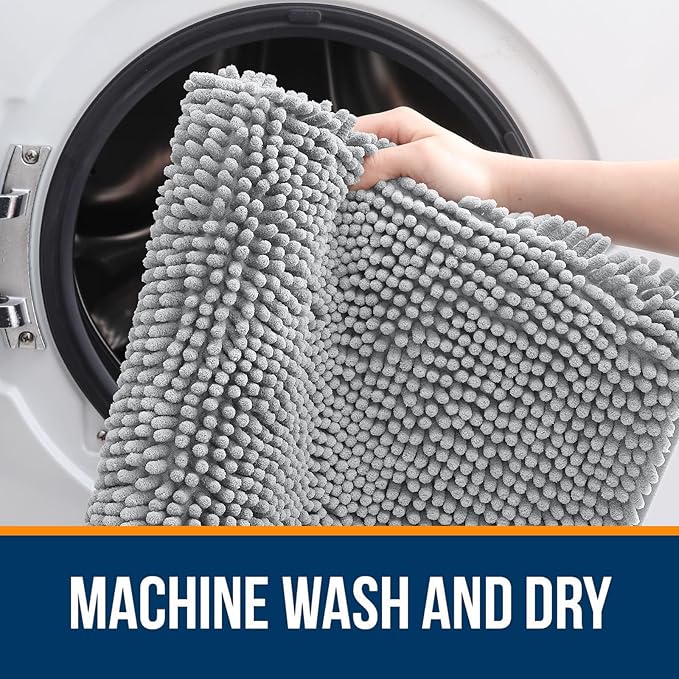 OLANLY Large Bathroom Rugs 70x46, Extra Soft Absorbent Chenille Bath Rugs | Light Grey, Quick-Drying Rubber Backing, Machine Washable Bath Mat for Bathroom Floor, Tub and Shower, Home Decor Accessories