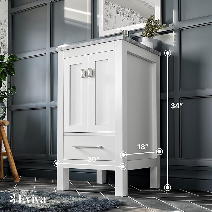 Eviva London 20" x 18" White Bathroom Vanity with White Carrara Quartz Top
