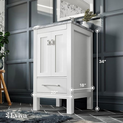 Eviva London 20" x 18" White Bathroom Vanity with White Carrara Quartz Top
