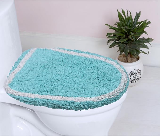 Home Weavers Allure Collection Toilet Lid Cover, Elastic Edges, 100% Cotton Soft Universal Fit for Standard Oblong Round Elongated Bath Room Bowl Lids, Washable, 18"x18" Toilet Lid Cover, Turquoise