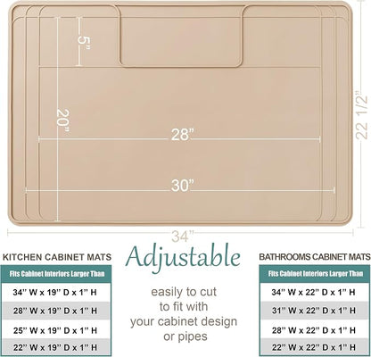 The Original Under Sink Mat - Silicone Waterproof mat, Trimmable, Easy to Clean, Kitchen cabinet liner, Under sink protector mats, Drip Tray with Lip - 34" x 22" or smaller - Beige