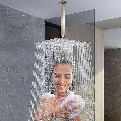 NearMoon Rain Shower Head With Shower Arm, Ceiling Mount Square Shower, Stainless Steel Ceiling Rainfall Showerhead- Waterfall Full Body Coverage (16 Inch, Brushed Nickel)
