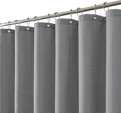 Gray 256GSM Heavy Duty Waffle Weave Shower Curtain, 36"x72" | Small Size Bath Curtain with Rustproof Grommets & Weighted Hem for Bathroom, Hotel, RV
