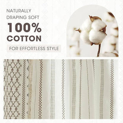 INK+IVY Imani Tufted Chenille 100% Cotton Shower Curtains Machine Washable, Modern Home Bathroom Décor Bathtub Privacy Screen, 72" W x 72" L, Ivory (Pack of 4)