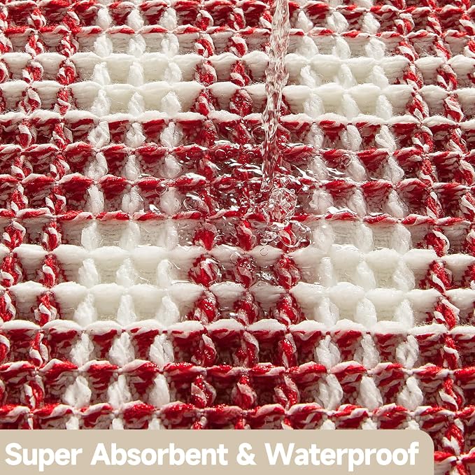 TYUU Small Christmas Bathroom Rug, Cute Waffle Bath Mat, 24x16 Red & White | Super Absorbent Quick Dry Bath Rug, Non-Slip Backing, Soft Waffle Washable Farmhouse Bathroom Mats, Tub, Shower & Home Decor