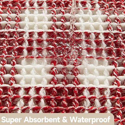 TYUU Christmas Bathroom Rugs, Cute Waffle Bath Mat, 36x24 Red & White | Super Absorbent Quick Dry Bath Rug, Non-Slip Backing, Soft Waffle Washable Farmhouse Bathroom Mats, Tub, Shower & Home Decor