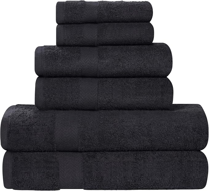 Superior 18-Piece Cotton Assorted Towel Set, Includes 8 Face Towel, 6 Hand, and 4 Bath Towels, Home, Bathroom, Guest Bath Essentials, Quick Dry, Absorbent, Franklin Collection - Black