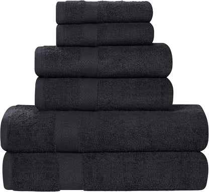 Superior 18-Piece Cotton Assorted Towel Set, Includes 8 Face Towel, 6 Hand, and 4 Bath Towels, Home, Bathroom, Guest Bath Essentials, Quick Dry, Absorbent, Franklin Collection - Black