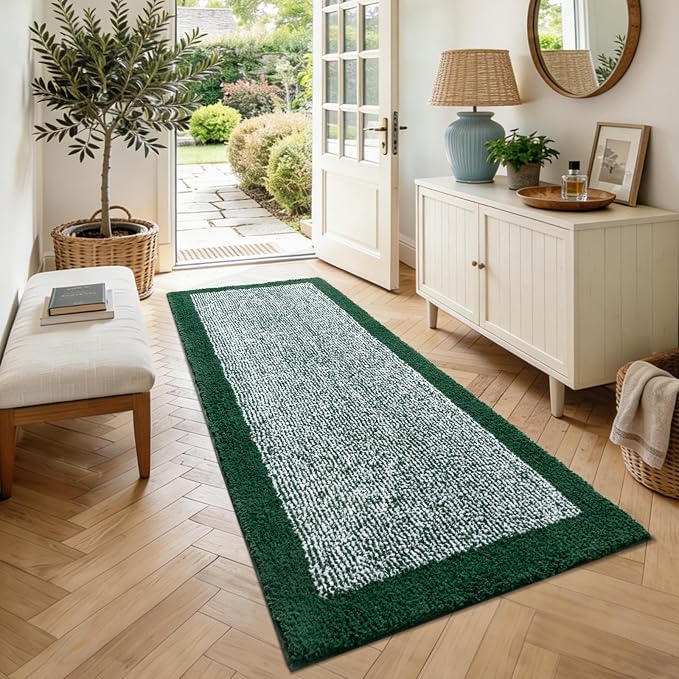 60x24 Long Bathroom Rugs Washable Non Slip, Dark Green Bath Mat for Bathroom Floor Tub, Soft Absorbent Quick Dry Mats for Shower,Bathtub,Home Decor