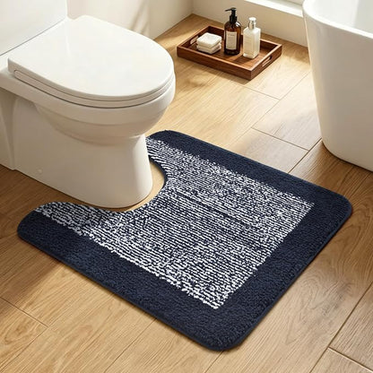Toilet Rugs U-Shaped 24x19, Non-Slip Plush Shaggy Quick Dry Bathroom Contour Rugs, Extra Soft Absorbent Chenille Washable Bath Mat for Toilet Base(Dark Blue)