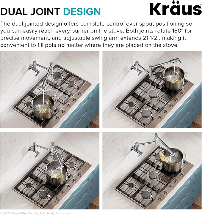 KRAUS Oletto Pot Filler Faucet with Retractable Arm, Wall Mount Kitchen Faucet, Pot Filler for Stove in Matte Black, KPF-5001MB