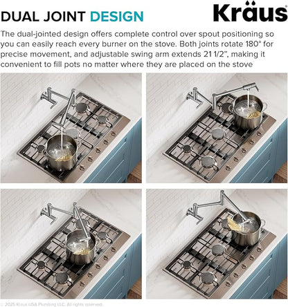 KRAUS Oletto Pot Filler Faucet with Retractable Arm, Wall Mount Kitchen Faucet, Pot Filler for Stove in Matte Black, KPF-5001MB