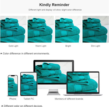 COZYART Bath Towel Set 6 PCS, Turquoise 100% Turkish Cotton 650GSM Soft | Absorbent Quick Dry, OEKO‑Tex 100 Cert. Zero Twist Ring Spun Cotton, Plush Fluffy, Breathable Hotel Quality Bathroom Towels
