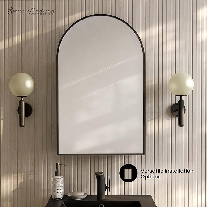 Swiss Madison Porte 20 x 30 Arched Recessed/Wall Mount Medicine Cabinet with Mirror in Black