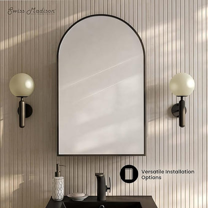 Swiss Madison Porte 20 x 30 Arched Recessed/Wall Mount Medicine Cabinet with Mirror in Black