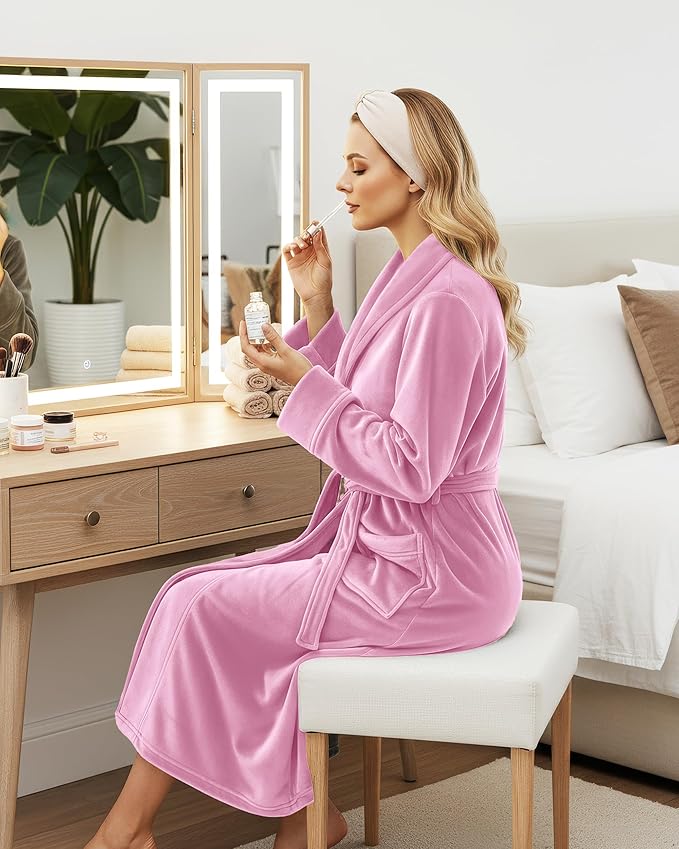 NY Threads Women's Fleece Shawl Collar Bathrobe Plush Long Spa Robe, Medium
