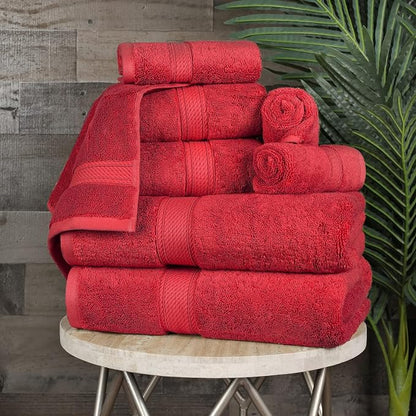 SUPERIOR Egyptian Cotton Ultra Plush & Absorbent, 8 Piece Set, Red | Quick Dry, Soft Luxury Towel Set, Bath Essentials, Guest Bath, Spa, 2 Bath, 2 Hand, 4 Face Towels, Madeline Towels