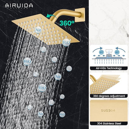 Airuida Shower Faucet Set,6 Inch Shower Valve Kit,Brushed Gold | Male Threads,Rough-in Valve Shower Trim Kit,Single Handle Control Shower Set