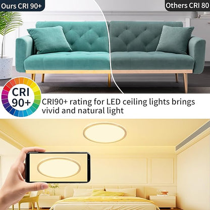 MOONSEA Flush Mount LED Ceiling Light Fixture Brushed Nickel 24 Inch, 50W Dimmable 3000K-4000K-6500K 3 Color Selectable Ceiling Lamp 5000LM Low Profile Ceiling Light for Kitchen Bedroom Hallway