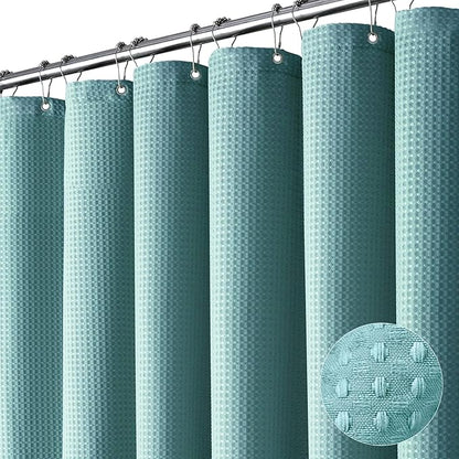 Extra Long Waffle Shower Curtain 256 GSM 72"x96" Teal/Turquoise | 96 Inch Tall, Thick Cloth, Weighted Hem, Water Repellent, Hotel Luxury Polyester Shower Curtain Set for Bathroom 12 Hooks