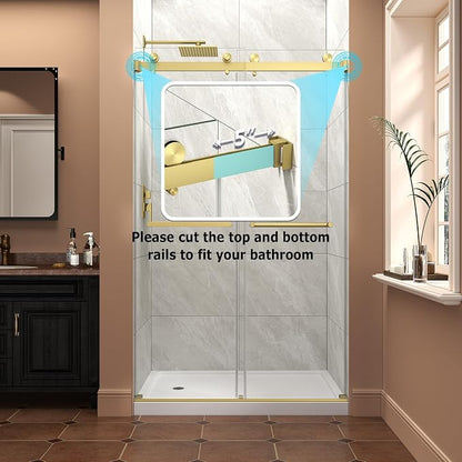 43"-48" W x 76" H Frameless Shower Door,Sliding Shower Door with 5/16"(8MM) SGCC Clear Tempered Glass,Reversible Installation,Nano Explosion-Proof Film,Waterproof Strip,for Bathroom,Brushed Gold