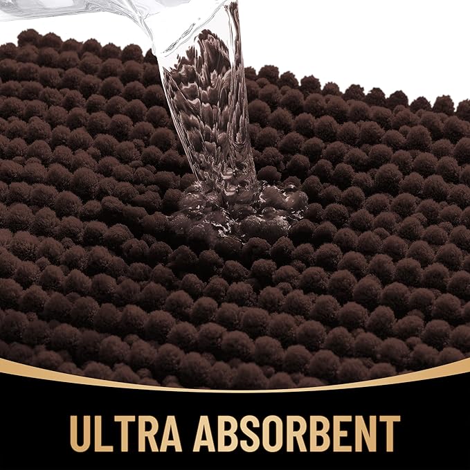 OLANLY Thick Chenille Bathroom Rugs 30x20, Soft Absorbent Bath Mat, Brown | Bath Rugs, Rubber Backing, Machine Wash Dry, Bath Mats for Bathroom Floor, Tub and Shower, Home Decor Accessories