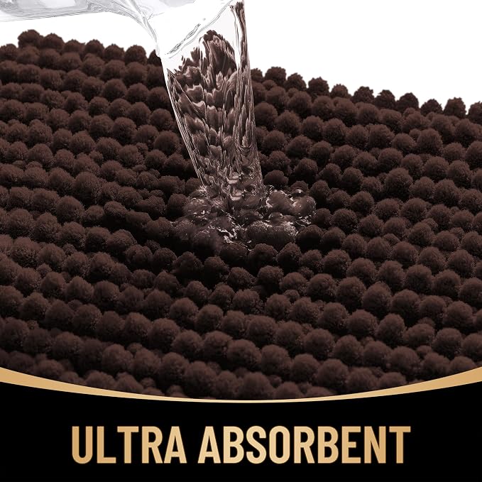 OLANLY Thick Chenille Large Bathroom Rugs 40x32, Absorbent Bath Mat, Brown | Soft Bath Rugs, Rubber Backing, Machine Wash Dry, Bath Mats for Bathroom, Tub and Shower, Home Decor Accessories