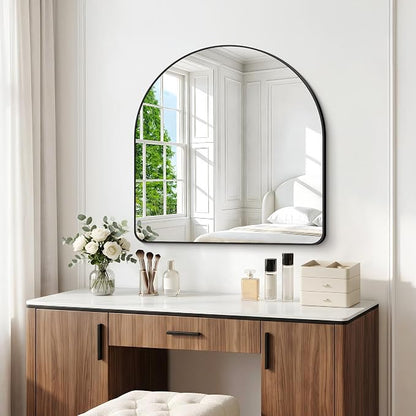 BONEWEI Arched Wall Mirror,36x36 inch Black Arched Mirror Bathroom,Large Vanity Mirror for Over Sink Metal Frame,Tempered Glass Arch Mirrors for Bedroom,Entryway,Living Room,Home Decor Shatter-Proof