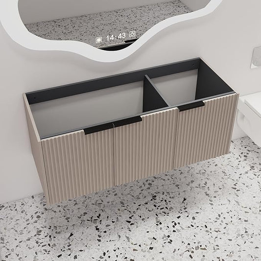 Malwee 48" Floating Bathroom Vanity Without Sink, 48 inch Wall Mounted Bathroom Cabinet, Modern Khaki Cabinet with 3 Soft Close Doors, Basin not Include(MA10348DKH-C)