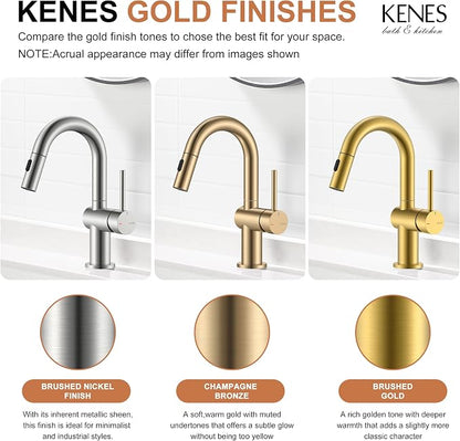 Champagne Bronze Pull Down Bathroom Faucet, 1 Handle Vanity Faucet | Bathroom Sink Faucet with Pop Up Drain & 6 Inch Deck Plate, Lead-Free cUPC & NSF Certified, 1 Hole Faucet for Vanity RV Bar