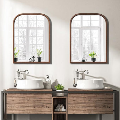 24"x32" Arch Wall Mirror for Wall, Wall Mounted Vanity Mirror for Bedroom, Wood Grain Finish Frame Mirror with Tempered Glass, Vintage Decorative for Bathroom, Entryway, Living Room, Walnut