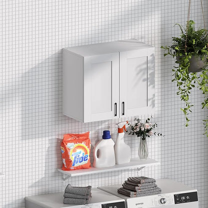 White Laundry Room Cabinets and Storage with 2 Doors and Utility Adjustable Shelf，Gabinetes Para Cocina Cupboard Kitchen Organizers and Storage Pantry Wall Mounted 12.4"D x 23.6"W x 19.7"H