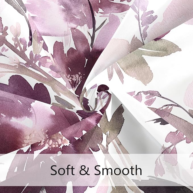MAYZUS Long Shower Curtain 72x78 Inch, Tall Watercolor Mauve Floral Decor | Modern Abstract Flower Bathroom Fabric Shower Curtain Set with Hooks