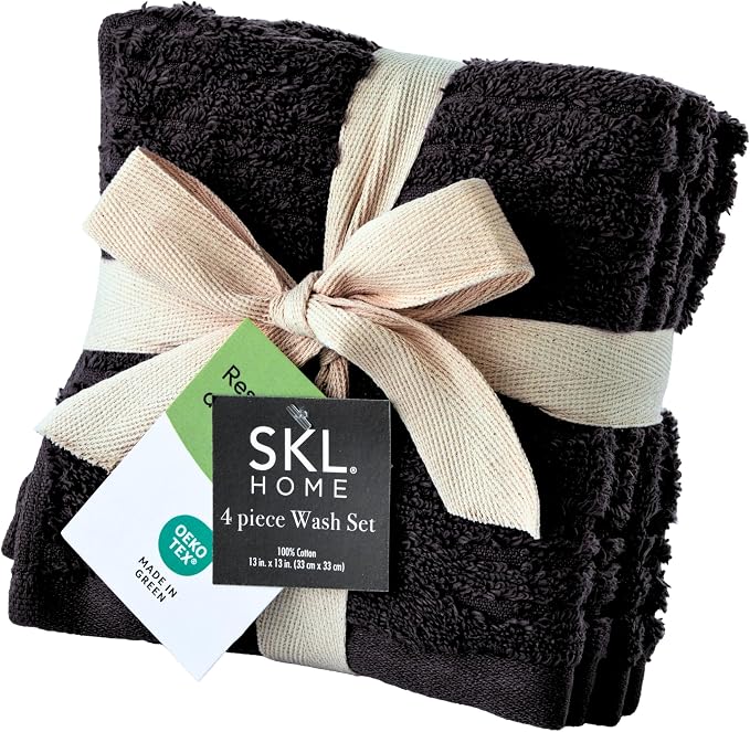 SKL Home CloudSoft Washcloth Set, 4-Piece, 100% Cotton Luxury, Slate | Premium spa-level quality. 520 GSM weight. Ultra plush & absorbent.