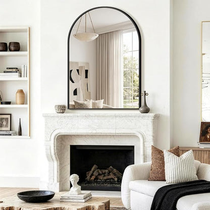 FGU Arched Bathroom Mirror for Over Sink 40"x28" Black Vanity Mirror | Wall Mounted, HD Tempered Shatter-Proof Glass, Rust-proof Arched Metal Frame, Arch Mirror for Bedroom, Living Room, Entryway