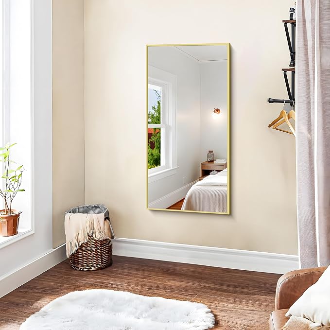 KOCUUY Gold Bathroom Mirror, 20"x40" Rectangle Bathroom Mirror for Wall, HD Tempered Glass, Anti-Rust Frame, Modern Design for Bathroom, Bedroom, Living Room, Entryway