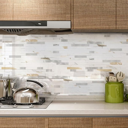 Yipscazo 20 Sheets Peel and Stick Stone Metal Tile Backsplash, Stick on Tiles for Backsplash Kitchen, Bathroom, Laundry Room, Camper, Fireplace (12'' X 12'', Polished Marble)