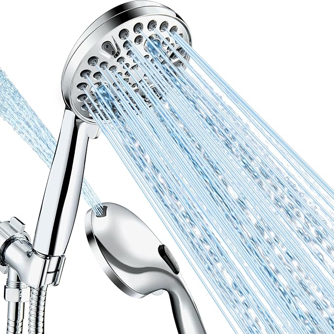 Shower Head with Handheld, High Pressure 10 Spray Modes, Chrome | Built-in Pause Function, Power Wash Mode, Anti-Clog Nozzles, 71 Inch Stainless Steel Hose, Adjustable Overhead Bracket