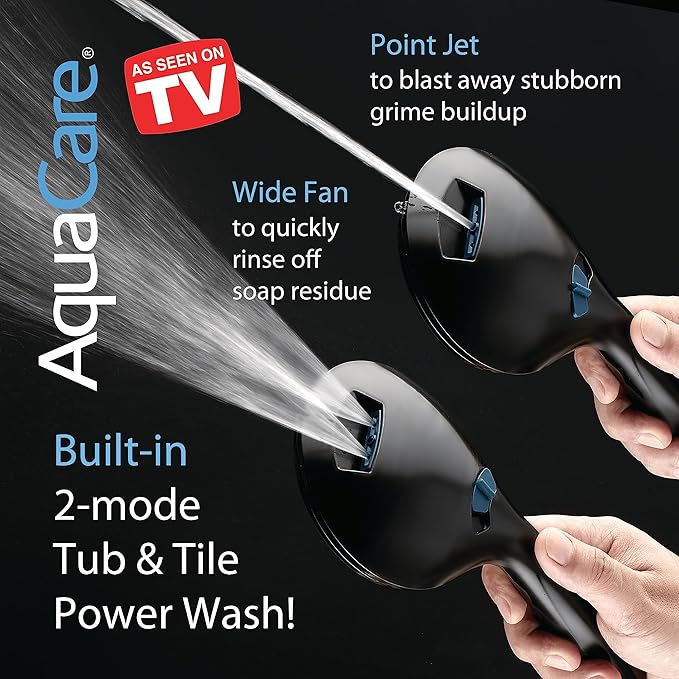 AquaCare High Pressure 8-mode Handheld Shower Head - Anti-clog Nozzles, Built-in Power Wash to Clean Tub, Tile & Pets, Extra Long 6 ft. Stainless Steel Hose, Wall & Overhead Brackets | Stay Clean Nozzles, Dual Power Wash for Tub, Tile & Pets, Long 6 ft...