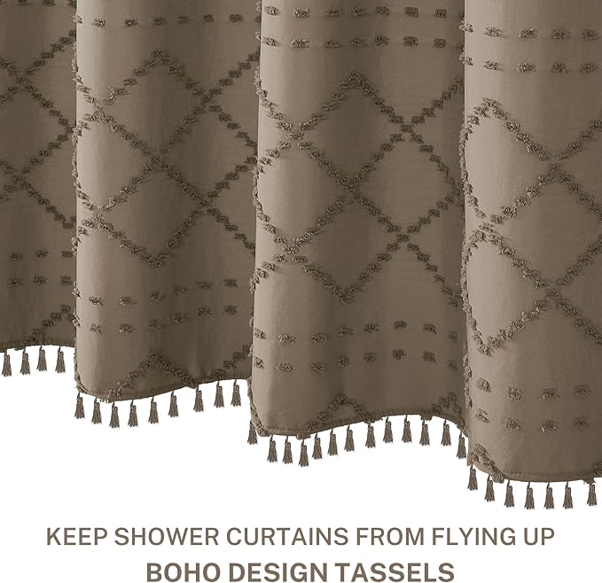 Siiluminisoy Extra Long Boho Shower Curtain with Tassels 72 x 90, Khaki
