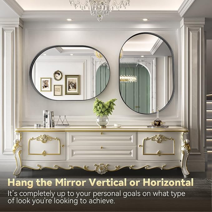 Brightify Black Oval Mirror for Bathroom 26x38 Inch, Metal Framed Bathroom Vanity Mirrors, Modern Wall Mirror for Bedroom Living Room Wall Decorative Hang Vertical and Horizontal