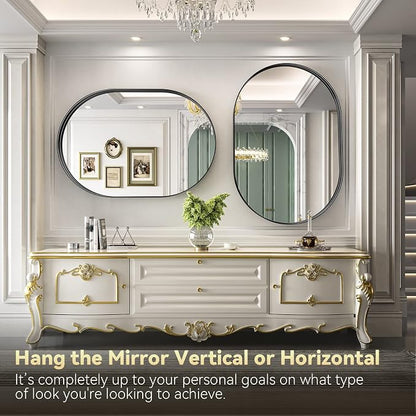 Brightify Black Oval Mirror for Bathroom 26x38 Inch, Metal Framed Bathroom Vanity Mirrors, Modern Wall Mirror for Bedroom Living Room Wall Decorative Hang Vertical and Horizontal