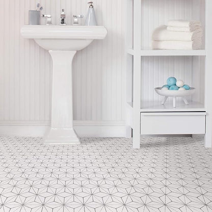 FloorPops FP2481 Kikko Peel Stick Floor Tiles, White & Off-White (Pack of 6)